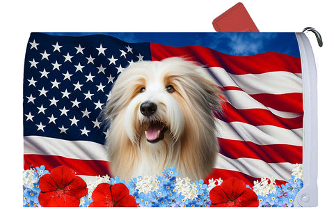 Bearded Collie Tan/White - Best of Breed Patriotic Mailbox Cover Hi-Grade Vinyl 6" x 19"