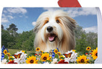 Bearded Collie Tan/White - Best of Breed Summer Flowers Mailbox Cover Hi-Grade Vinyl 6" x 19"