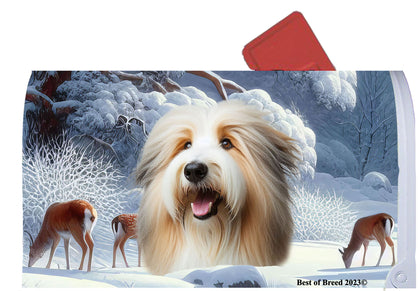 Bearded Collie Tan/White - Best of Breed Winter Wonderland Mailbox Cover Hi-Grade Vinyl 6" x 19"