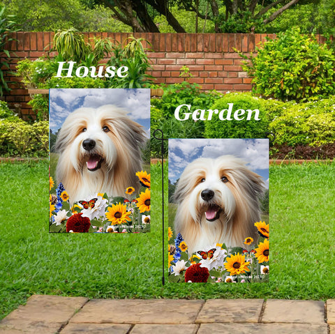 Bearded Collie Tan/White - Best of Breed  Summer Fields Outdoor House and Garden Flag