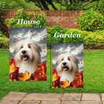 Bearded Collie Tan/White - Best of Breed  Fall Leaves Outdoor House and Garden Flag