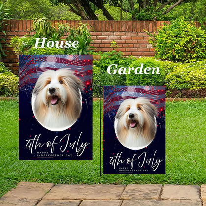 Bearded Collie Tan/White - Best of Breed  Independence Day July 4th Fourth of July   Outdoor House and Garden Flag