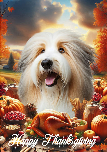 Bearded Collie Tan/White - Best of Breed  Thanksgiving Outdoor House and Garden Flag