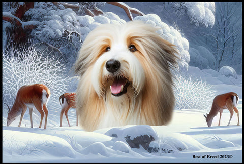 Bearded Collie Tan/White - Best of Breed Winter Wonderland Floor Mat Tufted Loop 18" x 27"