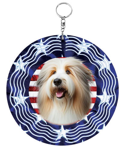 Bearded Collie Tan/White - Best of Breed  Stars and Stripes Aluminum 10" Wind Spinner
