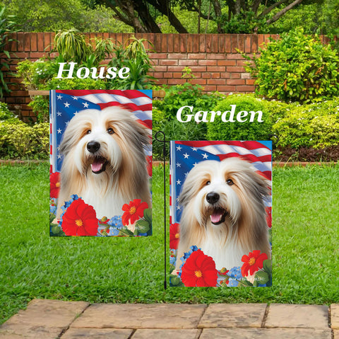 Bearded Collie Tan/White - Best of Breed  Patriotic I All-American Outdoor House and Garden Flag