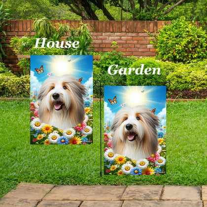 Bearded Collie Tan/White - Best of Breed  Summer Butterflies Outdoor House and Garden Flag