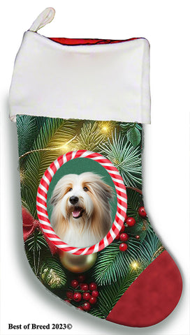 Bearded Collie Tan/White - Best of Breed  Christmas Stocking 13.5"  Red Gaming Cloth with Red Lining ,Plush White Cuff