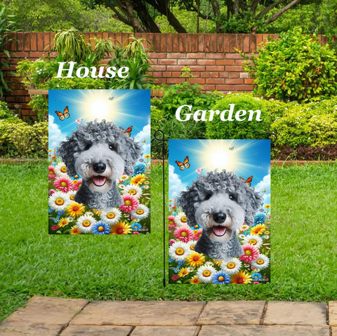 Bedlington Terrier Blue - Best of Breed  Summer Butterflies Outdoor House and Garden Flag