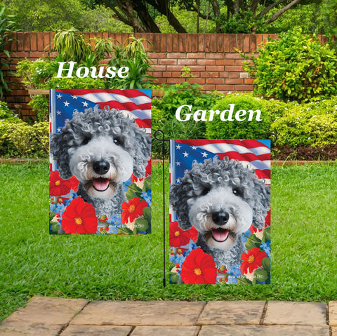 Bedlington Terrier Blue - Best of Breed  Patriotic I All-American Outdoor House and Garden Flag