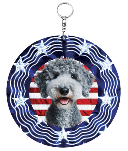 Bedlington Terrier Blue - Best of Breed  Stars and Stripes Aluminum 10" Wind Spinner
