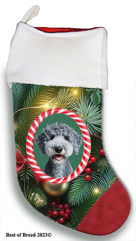 Bedlington Terrier Blue - Best of Breed  Christmas Stocking 13.5"  Red Gaming Cloth with Red Lining ,Plush White Cuff