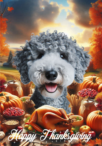 Bedlington Terrier Blue - Best of Breed  Thanksgiving Outdoor House and Garden Flag