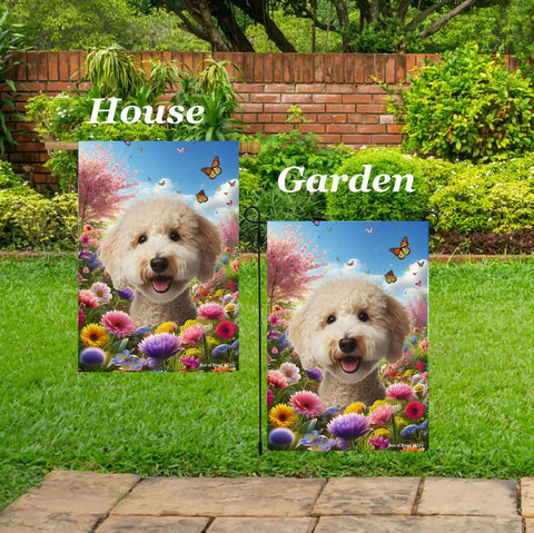 Bedlington Terrier Sandy - Best of Breed  Spring Butterflies Outdoor House and Garden Flag