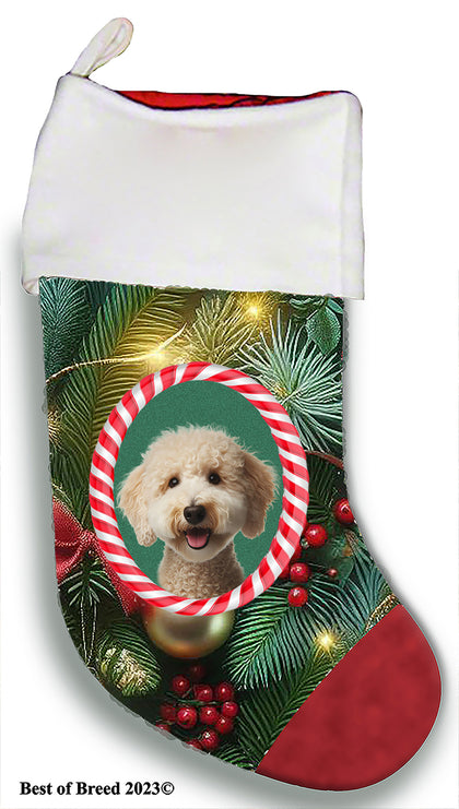 Bedlington Terrier Sandy - Best of Breed  Christmas Stocking 13.5"  Red Gaming Cloth with Red Lining ,Plush White Cuff