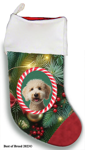 Bedlington Terrier Sandy - Best of Breed  Christmas Stocking 13.5"  Red Gaming Cloth with Red Lining ,Plush White Cuff