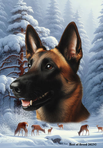 Belgian Malinois - Best of Breed  Winter Wonderland Outdoor House and Garden Flag s