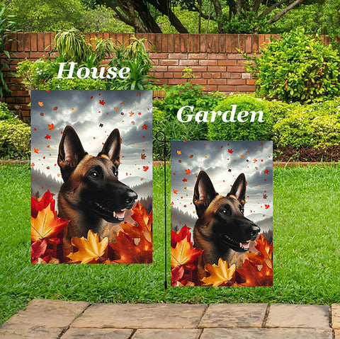 Belgian Malinois - Best of Breed  Fall Leaves Outdoor House and Garden Flag s