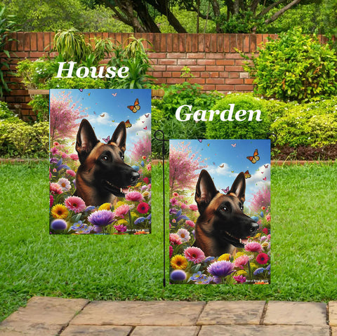 Belgian Malinois - Best of Breed  Spring Butterflies Outdoor House and Garden Flag s