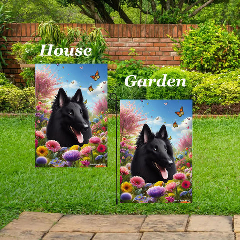 Belgian Sheepdog - Best of Breed  Spring Butterflies Outdoor House and Garden Flag