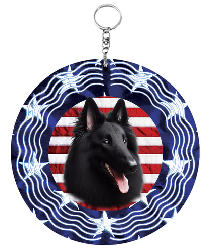 Belgian Sheepdog - Best of Breed  Stars and Stripes Aluminum 10" Wind Spinner