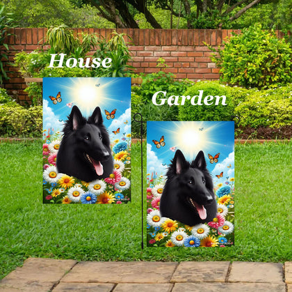 Belgian Sheepdog - Best of Breed  Summer Butterflies Outdoor House and Garden Flag