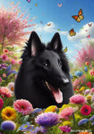 Belgian Sheepdog - Best of Breed  Spring Butterflies Outdoor House and Garden Flag