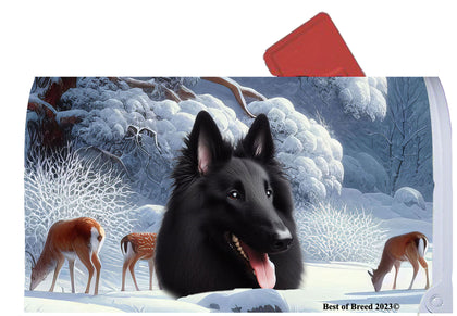 Belgian Sheepdog - Best of Breed Winter Wonderland Mailbox Cover Hi-Grade Vinyl 6" x 19"