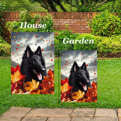 Belgian Sheepdog - Best of Breed  Fall Leaves Outdoor House and Garden Flag
