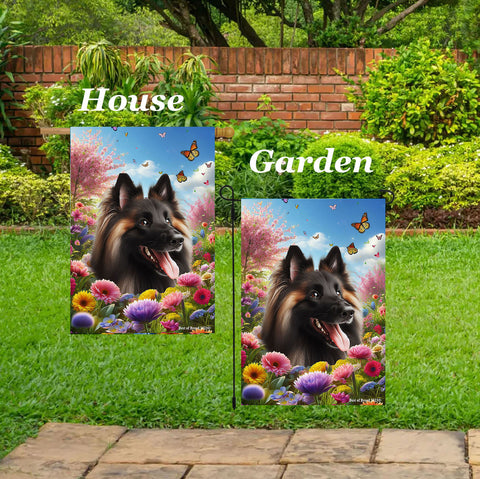 Belgian Tervuren - Best of Breed  Spring Butterflies Outdoor House and Garden Flag