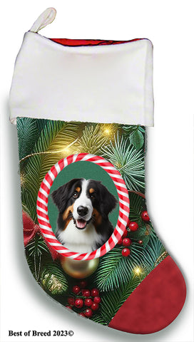 Bernadoodle - Best of Breed  Christmas Stocking 13.5"  Red Gaming Cloth with Red Lining ,Plush White Cuff