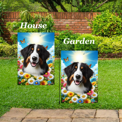 Bernadoodle - Best of Breed  Summer Butterflies Outdoor House and Garden Flag