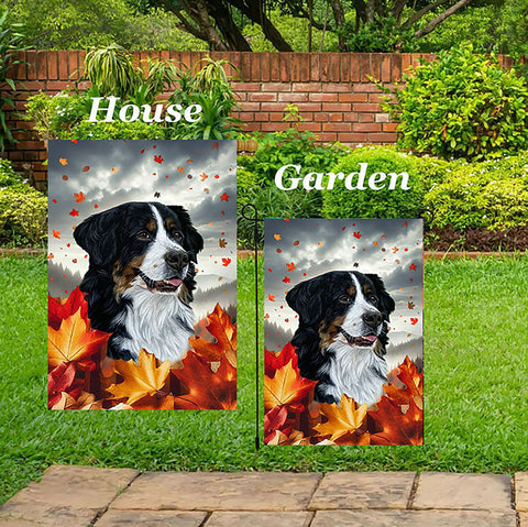 Bernese Mountain Dog - Best of Breed  Fall Leaves Outdoor House and Garden Flag