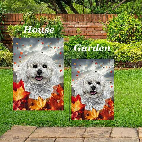 Bichon Frise Show Cut - Best of Breed  Fall Leaves Outdoor House and Garden Flag