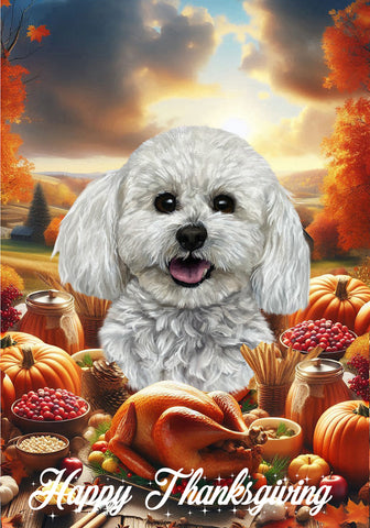 Bichon Frise Show Cut - Best of Breed  Thanksgiving Outdoor House and Garden Flag