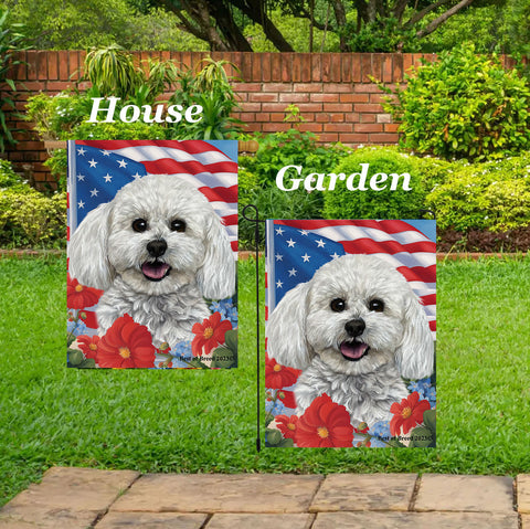 Bichon Frise Show Cut - Best of Breed  Patriotic I All-American Outdoor House and Garden Flag