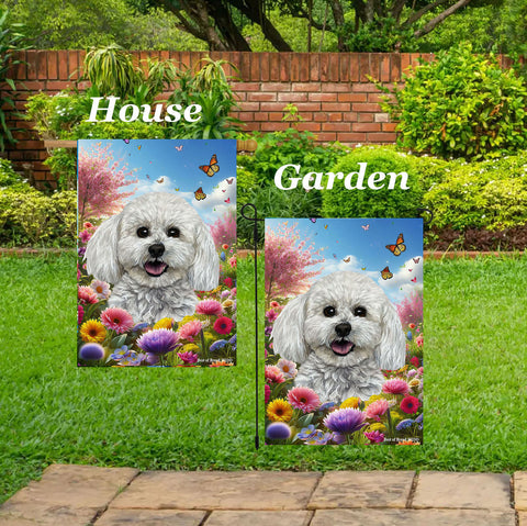 Bichon Frise Show Cut - Best of Breed  Spring Butterflies Outdoor House and Garden Flag