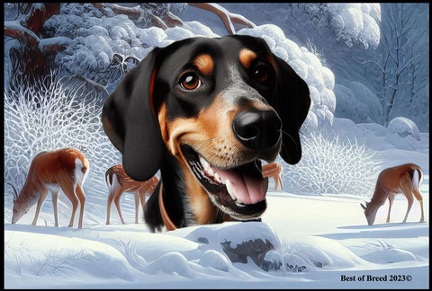 Black and Tan Coonhound - Best of Breed Winter Wonderland Floor Mat Tufted Loop 18" x 27"