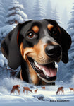 Black and Tan Coonhound - Best of Breed  Winter Wonderland Outdoor House and Garden Flag