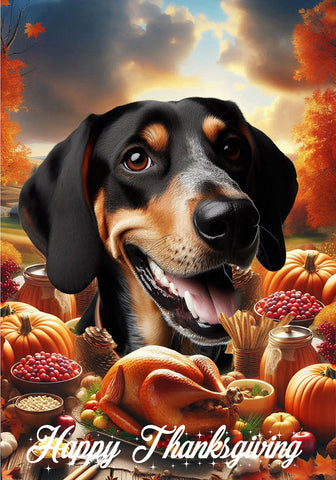Black and Tan Coonhound - Best of Breed  Thanksgiving Outdoor House and Garden Flag