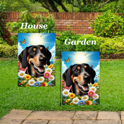 Black and Tan Coonhound - Best of Breed  Summer Butterflies Outdoor House and Garden Flag