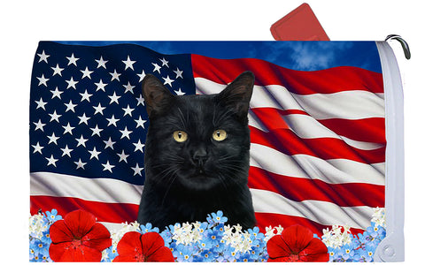 Shorthair Black Cat - Best of Breed Patriotic Mailbox Cover Hi-Grade Vinyl 6" x 19"