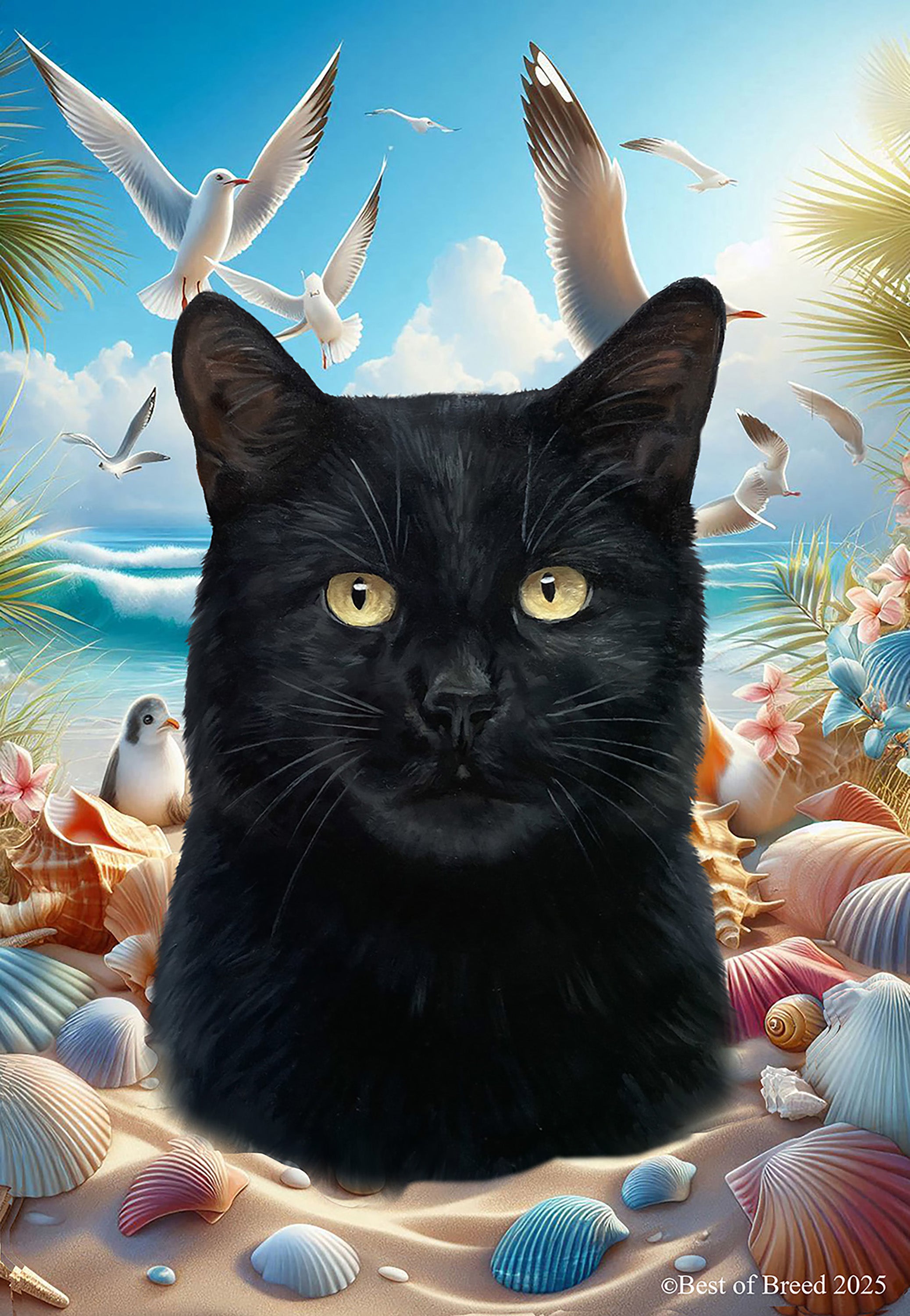 black★cat Shorthair Black Cat - Best of Breed Summer Beach Outdoor House and Gar