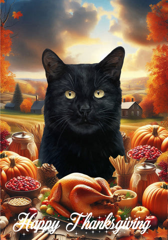 Shorthair Black Cat - Best of Breed  Thanksgiving Outdoor House and Garden Flag