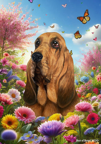 Bloodhound - Best of Breed  Spring Butterflies Outdoor House and Garden Flag