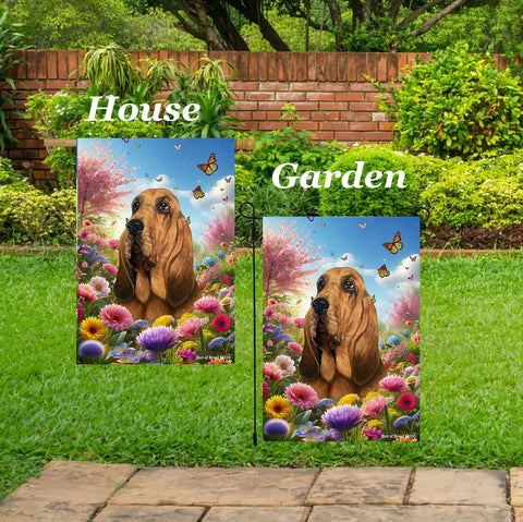 Bloodhound - Best of Breed  Spring Butterflies Outdoor House and Garden Flag