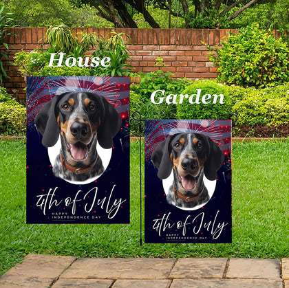 Blue Tick  Coonhound - Best of Breed  Independence Day July 4th Fourth of July   Outdoor House and Garden Flag