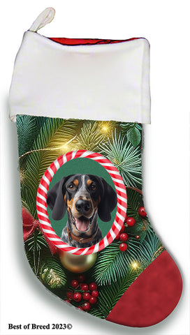 Blue Tick  Coonhound - Best of Breed  Christmas Stocking 13.5"  Red Gaming Cloth with Red Lining ,Plush White Cuff