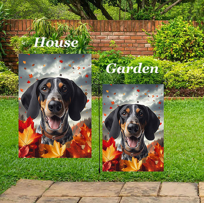 Blue Tick  Coonhound - Best of Breed  Fall Leaves Outdoor House and Garden Flag