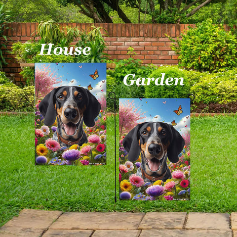 Blue Tick  Coonhound - Best of Breed  Spring Butterflies Outdoor House and Garden Flag